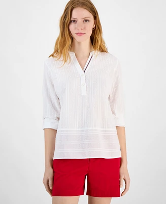 Tommy Hilfiger Women's Clip-Dot Stripe Split-Neck Top
