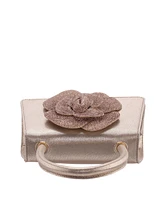 Nina Crystal Flower Embellished Metallic Satchel Bag