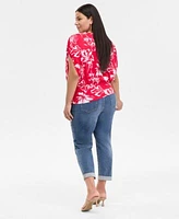 I.N.C. International Concepts Plus Size Surplice Draped Short Sleeve Top Slim Rolled Cuff Boyfriend Jeans Exclusively At Macys