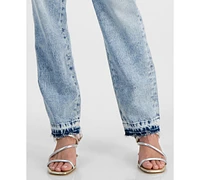 Guess Women's Flower-Trim High Rise Tapered-Leg Mom Jeans