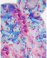 Deux par Girls Printed Packable Windbreaker Butterflies On Multicolored Background