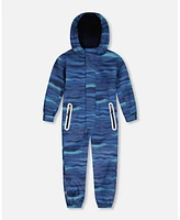 Deux par Kids Unisex Printed Mid-Season One-Piece Outerwear Blue Wave And Black