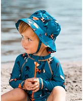 Deux par Toddler Printed Beach Hat Orange Sloths On Navy Blue