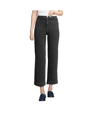 Lands' End Women's Soft Denim High Rise Wide Leg Patch Pocket Crop Jeans