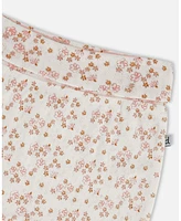 Deux par Baby Girls Cotton Pointelle Evolutive Pant Printed Pink And White Flowers