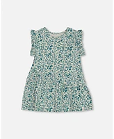 Deux par Toddler Girls Printed Cotton Tunic Top Small Turquoise Flowers - Toddler|Child