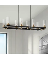 Gregory 39 1/4" Mid Century Modern Chandelier Ceiling Light Fixture Dining Room Over Table Kitchen Island Foyer Hanging Linear 8-Light Black Gold Fini