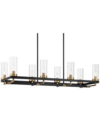 Gregory 39 1/4" Mid Century Modern Chandelier Ceiling Light Fixture Dining Room Over Table Kitchen Island Foyer Hanging Linear 8-Light Black Gold Fini
