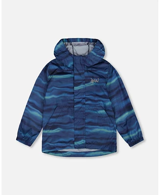 Deux par Boys Printed Packable Windbreaker Blue Wave And Black