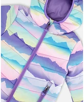 Deux par Baby Girls Printed Quilted Mid-Season Jacket Mauve And Blue, Pink Mountain