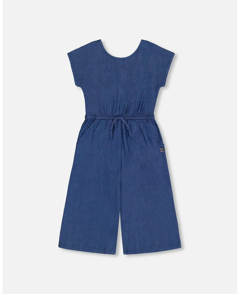 Deux par Toddler Girls Chambray Jumpsuit Navy Blue - Toddler|Child