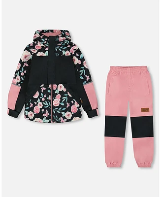 Deux par Toddler Girls Two-Piece Mid-Season Outerwear Set Pink, Black, And Flowers - Toddler|Child