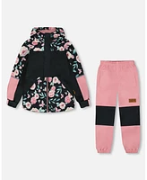 Deux par Toddler Girls Two-Piece Mid-Season Outerwear Set Pink, Black, And Flowers - Toddler|Child