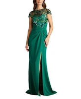 Tadashi Shoji Eleonora Draped Sequin Illusion Gown