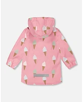 Deux par Big Girls Pink Raincoat With Cones That Change Color Upon Contact Water