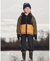 Deux par Toddler Boys Sherpa Mid-Season Colorblock Jacket Black, Tan, And Olive Green - Toddler|Child