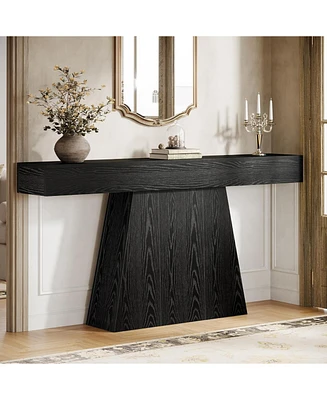 Tribesigns 63" Black Console Table, Farmhouse Entryway Table with Trapezoidal Base, Narrow Long Wood Sofa Table Behind Couch Table for Entrance, Hallw