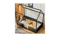 House Bed with Fence and Door for Kids' Room, Playful and Safe Design