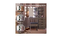 6 Drawers, 2 Shelves, 3 Light Bulbs Mirror Cabinet Dressing Table Set Elegant Vanity with Ample Storage and Led Lighting