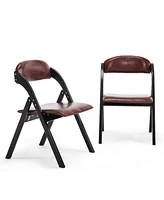 Set of 2 Wooden Folding Chairs with Padded Seats for Dining, Patio, or Outdoor Use