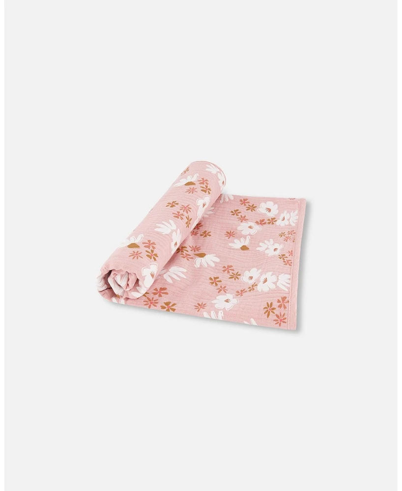 Deux par Deux Baby Girl Printed Muslin Blanket Pink And White Flowers - Infant|Toddler