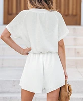 Women's White Waffle Knit Wide Leg Romper