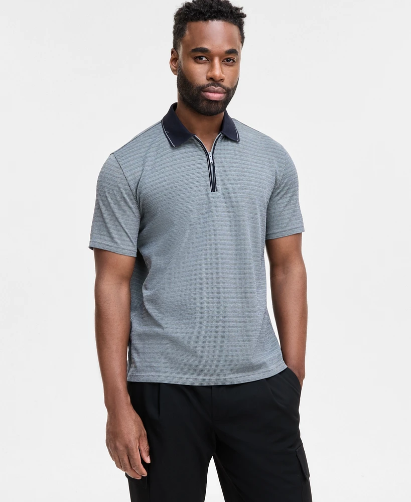 Karl Lagerfeld Paris Men's Performance Stripe Zip Polo Shirt
