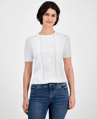 Nautica Jeans Women's Pointelle Short-Sleeve Sweater