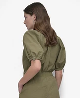 Dkny Women's Bungee-Sleeve Perforated Tech Top