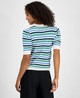 T Tahari Women's Striped Puff-Sleeve Sweater