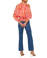 Sam & Jess Petite Cold-Shoulder Smocked-Hem Blouse