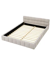 Modern Platform Bed with Soft Chenille Upholstery and Thick Fabric
