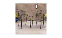 Set of 2 Cast Aluminum Patio Dining Chairs, Stackable Outdoor Bistro Chairs with Armrests for Balcony Backyard Garden Deck