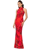 Betsy & Adam Women's Floral-Print Halter Gown