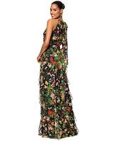 Betsy & Adam Women's Floral-Print Ruffled Halter Gown