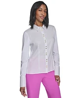 Halson Women's Mixed-Media Collared Button-Front Blouse