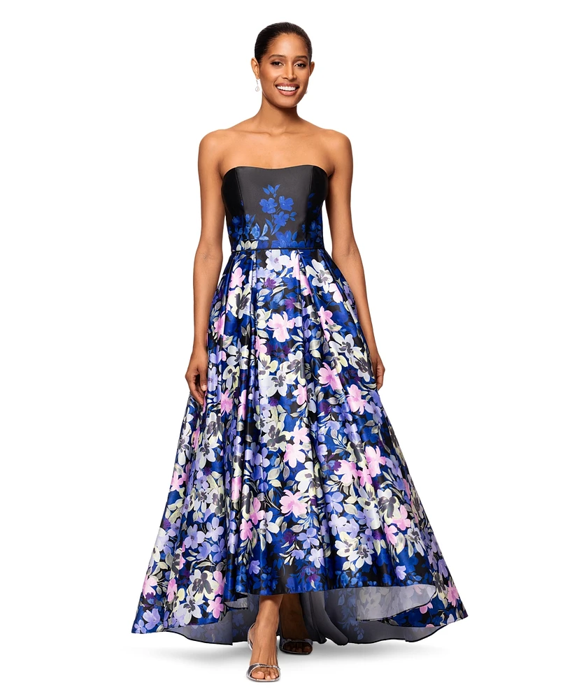 Betsy & Adam Women's Floral-Print Strapless Ball Gown