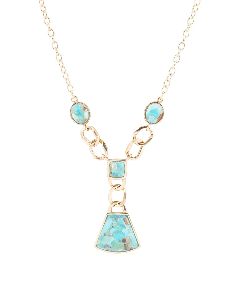 Barse Athena Genuine Blue Turquoise Golden Abstract Necklace