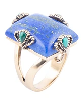 Barse Prismatic Blue Lapis and Malachite Golden Square Ring