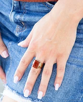 Barse Stamped Orange Carnelian Golden Square Ring