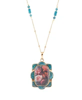 Barse Scenic Red Florals Blue Apatite Golden Pendant Necklace