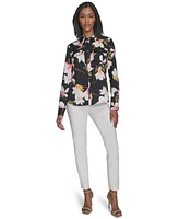 Halston Women's Floral Collared Patch-Pocket Shirt