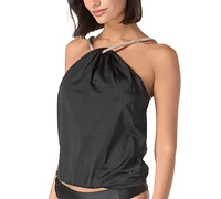 Carmen Marc Valvo Women's Metallic Halter Strap Tankini Top