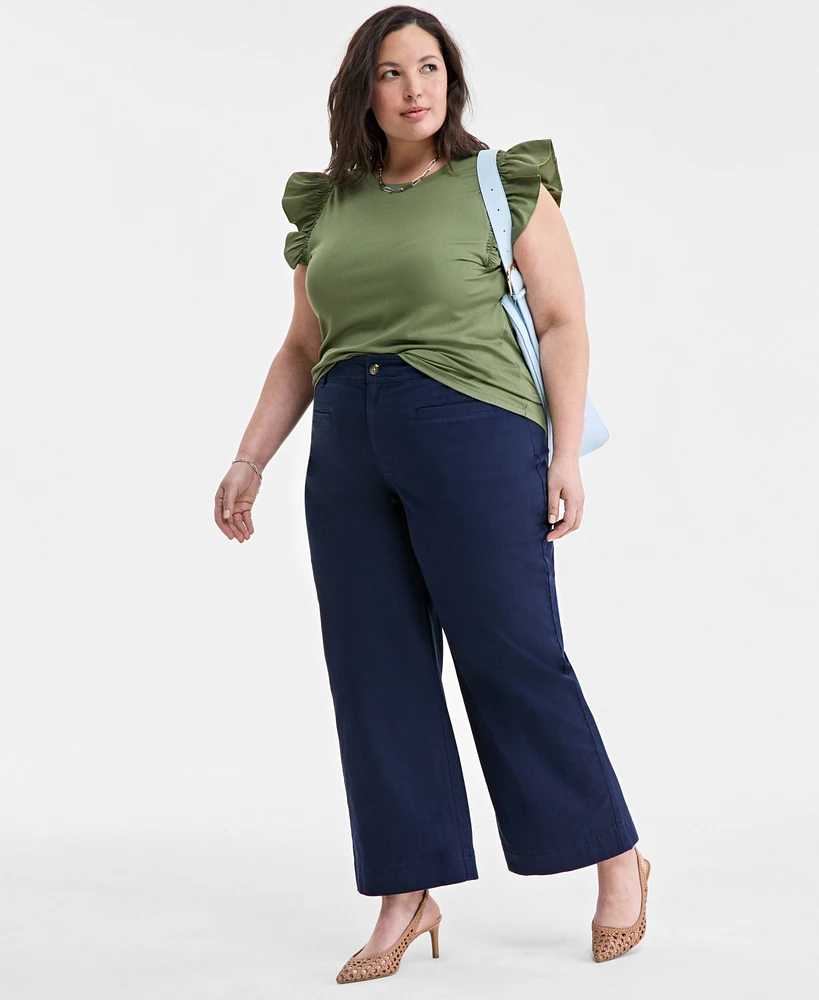 On 34th Trendy Plus Cropped Wide-Leg Chino Pants, Exclusively at Macy's