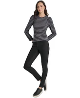 Dkny Jeans Petite Striped Round-Neck Puff-Shoulder Top