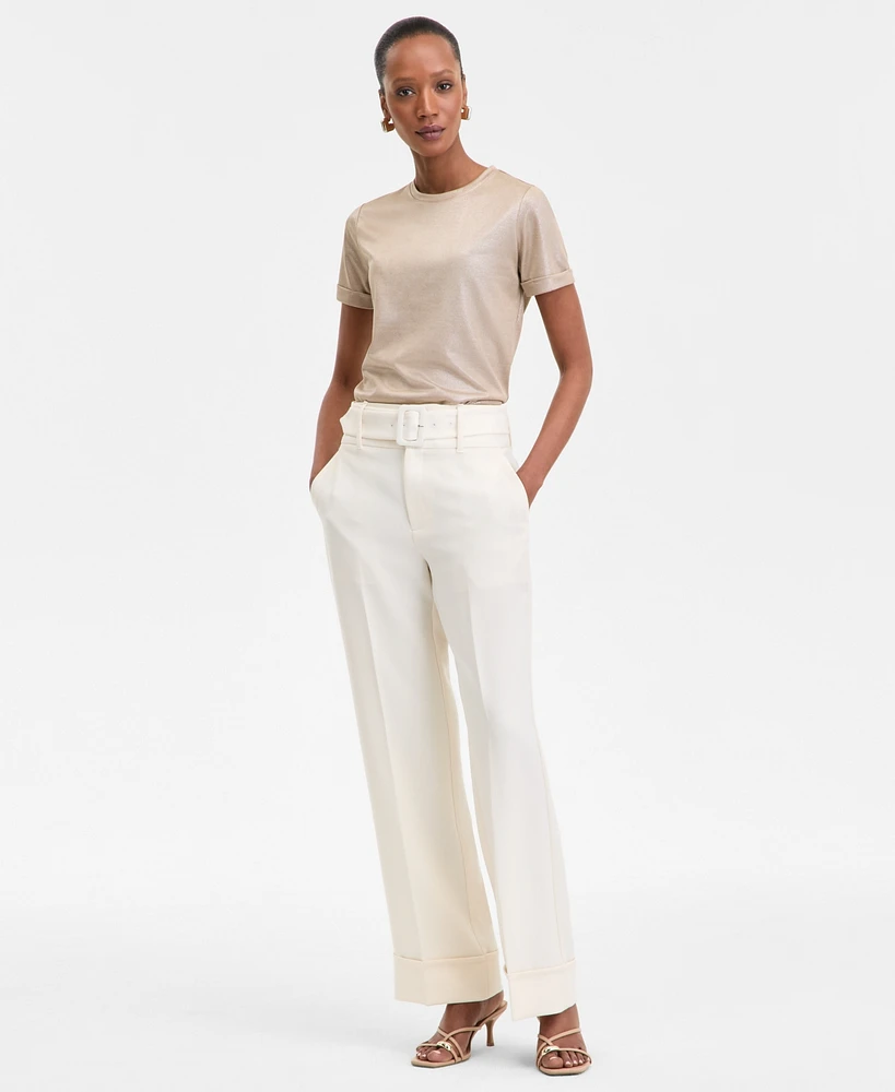 I.n.c. International Concepts Women's High-Rise Belted Cuffed Pants, Exclusively at Macy's