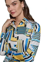 Karl Lagerfeld Paris Women's Satin Button-Front Printed Shirt