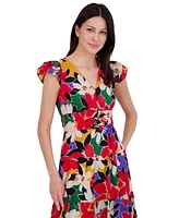 Vince Camuto Petite Floral-Print Flutter-Sleeve Fit & Flare Dress