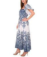 1.state Women's Printed Eyelet Short-Sleeve Dress