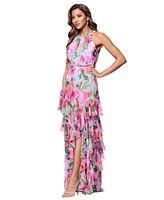 Xscape Petite Floral-Print Ruffled Gown